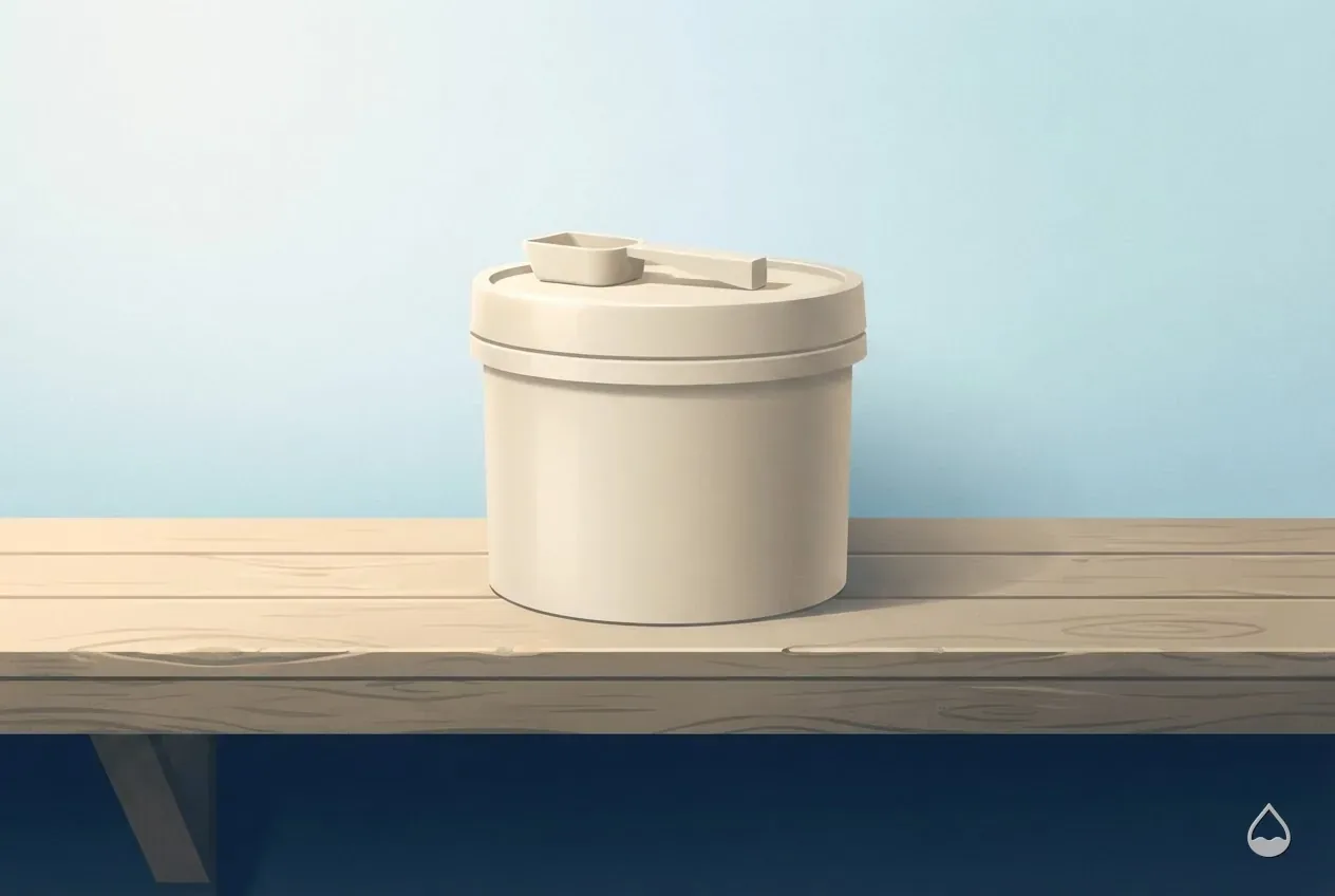 Painted view of a closed stabiliser tub standing on a wooden bench